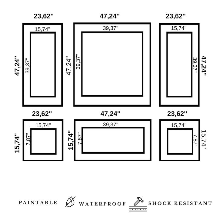 the floor plan for a kitchen with four square and three rectangular areas, all in different sizes