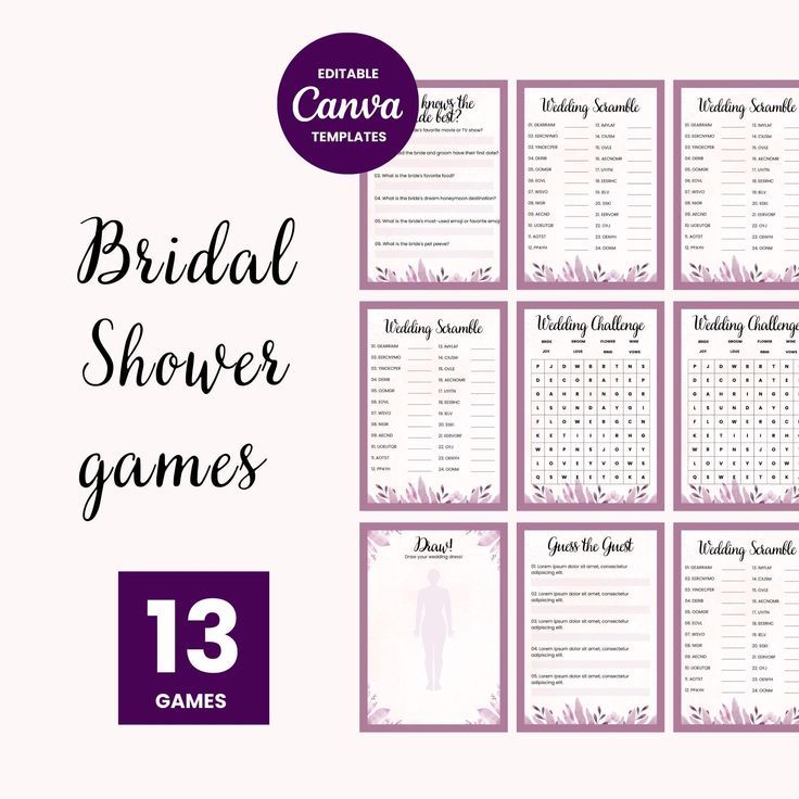 the bridal shower game is shown in purple and white with an image of a bride