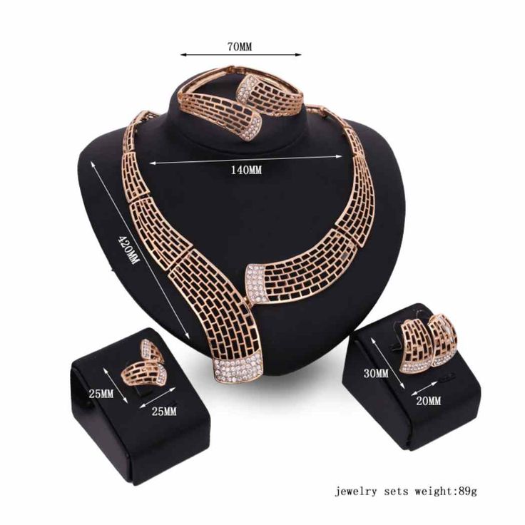 They are beautifully inlaid with K gold and gems. Material: Alloy Hollow Textured Diamond Processing Technology: Diamond-Encrusted Set: 4 Pieces - Necklace, Earrings, Bracelet, Ring Mosaic Material: Gold/K Gold Inlaid with Gems Circumference: 21cm/8.27 inches (Inclusive) - 50cm/19.69 inches (Inclusive) Chain Style: Bamboo Link Chain Extension Chain: 10cm/3.94 inches or Less Color: Gold Necklace Measurements: 42cm x 14cm /16.54 inches x 5.51 inches Ring Measurements: 2.5cm x 2.5cm / 0.98 inches x Gold Alloy Jewelry For Party, Gold Alloy Party Jewelry, Plated Metal Jewelry Sets For Party, Rose Gold Alloy Jewelry For Party, Party Plated Jewelry, Plated Crystal Jewelry For Parties, Party Crystal Plated Jewelry, Crystal Plated Party Jewelry, Rose Gold Plated Jewelry For Party