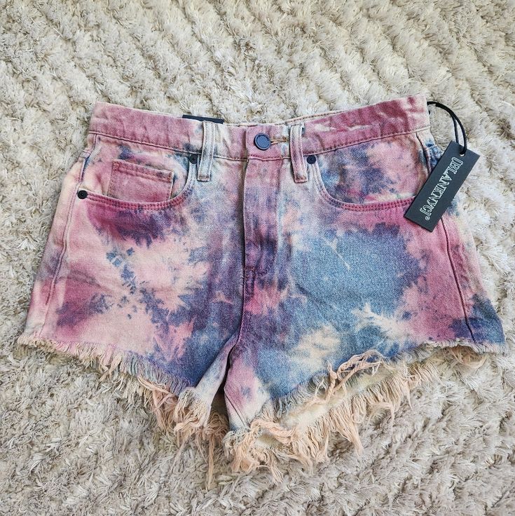 Nwt Tie-Dyed Denim Shorts. 100% Cotton. Relaxed Fit Multicolor Denim Bottoms, Multicolor High Rise Denim Bottoms, Multicolor Denim Jean Shorts, Multicolor Denim Jean Shorts For Spring, Spring Multicolor Denim Jean Shorts, Pink Frayed Hem Shorts For Summer, Pink Mid-rise Jeans For Summer, Mid-rise Pink Jeans For Summer, Acid Wash Jean Shorts For Spring