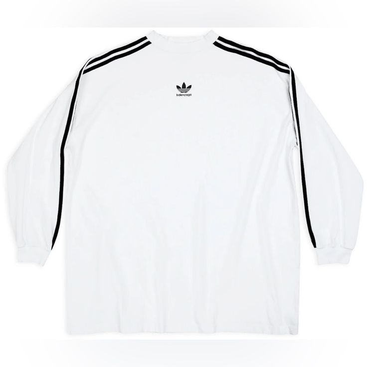 New Never Worn With Tags White Long Sleeve T-shirt Athleisure Style, White Long Sleeve Athleisure T-shirt, Sporty Long Sleeve Streetwear Shirt, Classic Crew Neck Top With Three Stripes, Classic Streetwear Tops With Three Stripes Branding, Classic Three Stripes Tops For Streetwear, Classic Tops With Three Stripes Branding For Streetwear, White Three Stripes Top For Streetwear, Classic White Tops With Three Stripes