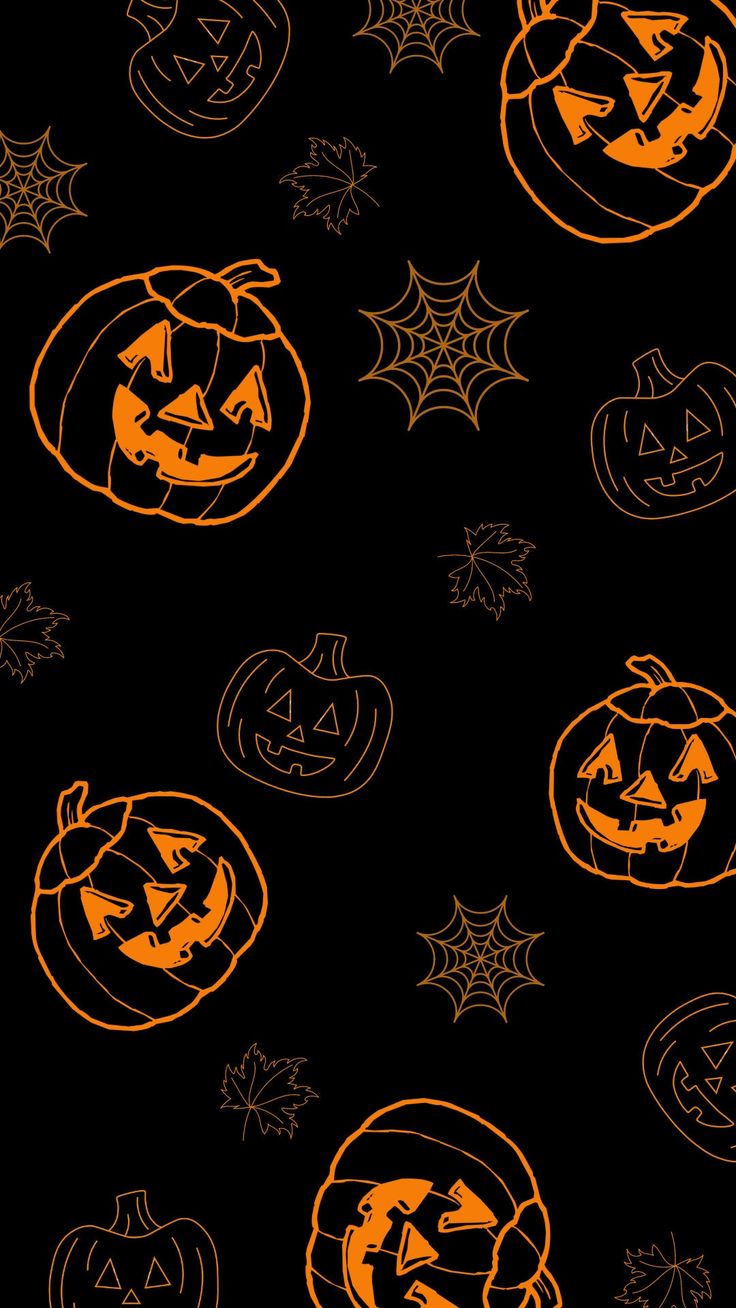 an orange and black background with halloween pumpkins