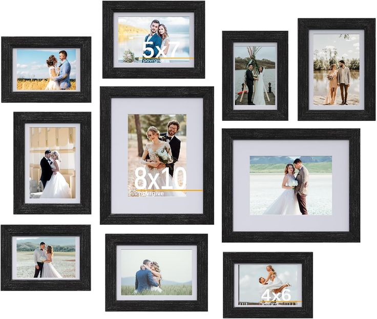 a collage of six pictures with the same couple's names and date on them