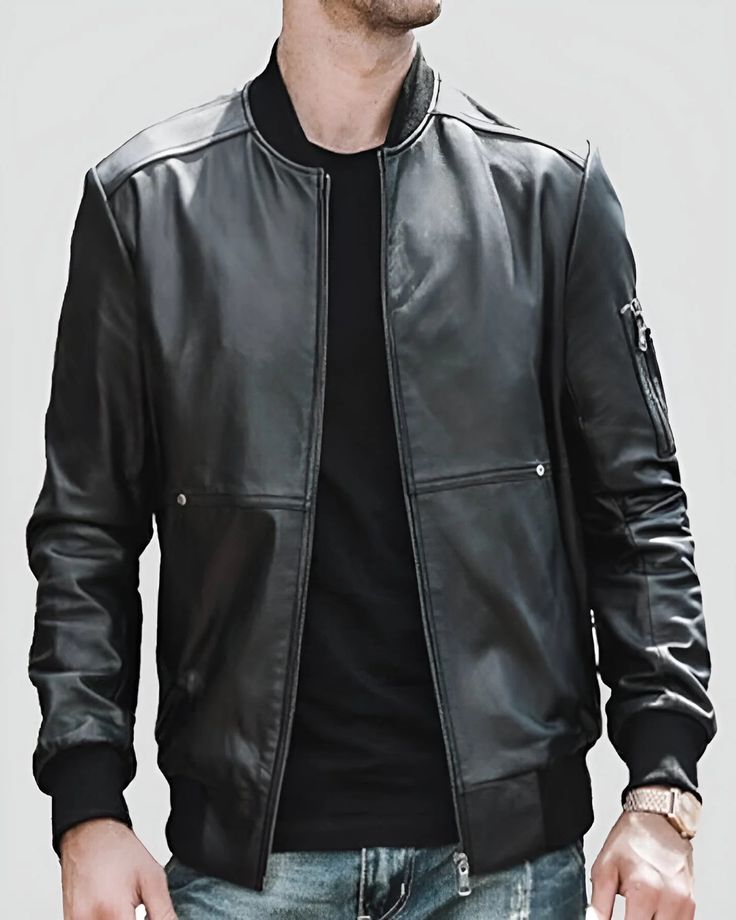 Looking for a leather jacket that'll make you feel like the ultimate bad-ass? Look no further than the Fritz Black Bomber Leather Jacket by NYC Leather Jackets. With its sleek and stylish design, this jacket is the perfect addition to any wardrobe. Buy Jacket Here: https://www.nycleatherjackets.com/products/fritz-black-bomber-leather-jacket Men Shopping, Red Jacket Leather, Womens Leather Biker Jacket, Leather Jackets Online, Leather Jacket For Men, Celebrities Leather Jacket, Distressed Leather Jacket, Casual Leather Jacket, Womens Black Leather Jacket