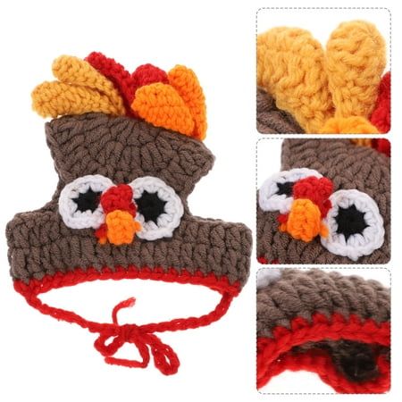 crocheted turkey hat with ear flaps and eye patch for children to wear in the fall or winter