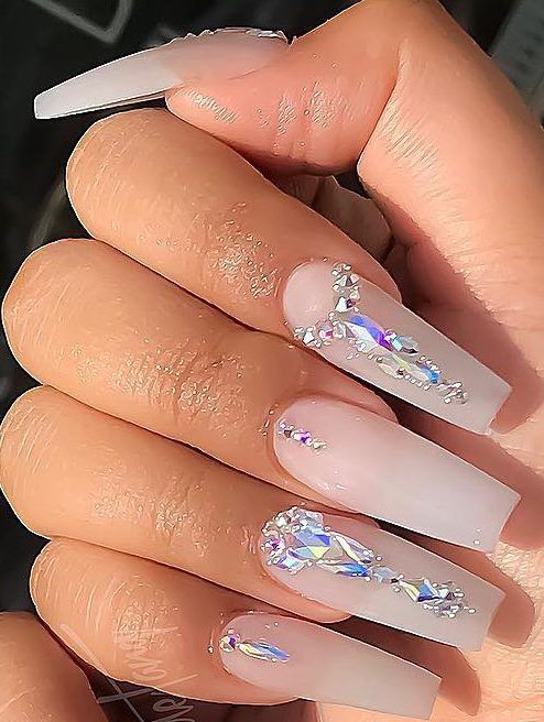 Acrylic Nails Design, Acrylic Manicure, Long Nail Art, Nails Design Ideas, Milky Pink, Long Nail, Exotic Nails, Nails Desing, Bling Nails