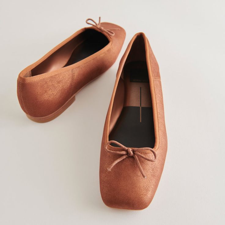 ANISA Ballet Flats Copper Metallic Suede | Designer Suede Ballet Flats – Dolce Vita Suede Ballet Flats, Copper Metal, Flat Color, Distressed Leather, Ballet Flat, Bow Detail, Ballet Flats, Classic Style, Heel Height