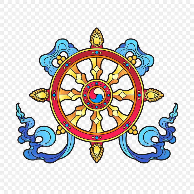 the wheel of life with blue waves and red, yellow, and orange colors on it