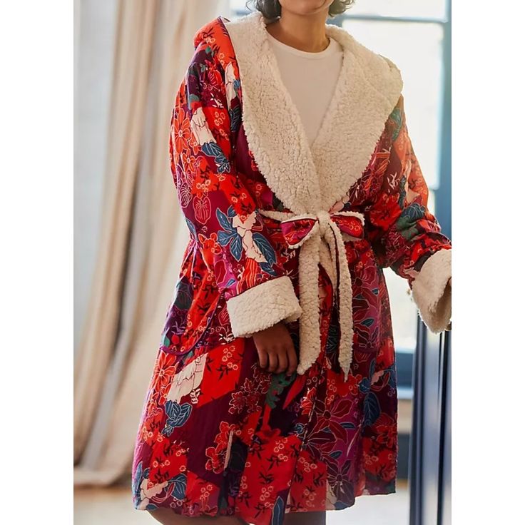 Polyester; Viscose Lining Self-Tie Styling Sherpa Robe Very Soft Preowned No Defects Women's Robe, Tie Styles, Anthropology, Women's Intimates, Anthropologie, Pajamas, Red, Women Shopping, Color