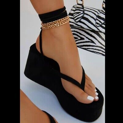 ad eBay - Women's metal chain for strappy sandals - Buy Now, click the link (eBay) Wedge Platform Sandals, Outer Women, Platform Flip Flops, Ankle Chain, Black Wedges, Lace Up Heels, Sandal Fashion, Women's Summer Fashion, Flip Flop Sandals