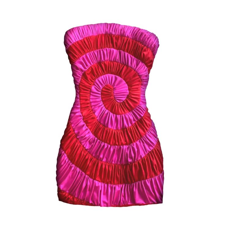 New Without Tags, Iconic Lirika Matoshi Spiral Strapless Dress. Spandex Fabric Tucked And Swirled Into An Incredibly Fun Mod Like Dress That Looks Straight Out Of An Austin Powers Movie Or The World’s Most Fabulous Y2k Party! Size Xxl (Very Stretchy, I’d Say Xl Or Xxl If You Want It Very Snug) Costume With Red Dress, Lirika Matoshi Dress, Campy Fashion, Weird Dresses, Fuschia Fashion, Spiral Dress, Chloe 2024, Dress Tiktok, Stamp Dress