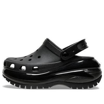 Crocs Mega Crush Clog 'Black' 207988-001 (Unisex/Classic) Platform Synthetic Clogs For Streetwear, Synthetic Platform Clogs For Streetwear, Streetwear Synthetic Platform Clogs, Black Platform Clogs For Streetwear, Black Slip-on Clogs For Streetwear, Black Clogs With Rubber Sole For Streetwear, Black Synthetic Clogs With Cushioned Footbed, Streetwear Synthetic Clogs With Rubber Sole, Black Round Toe Clogs For Streetwear