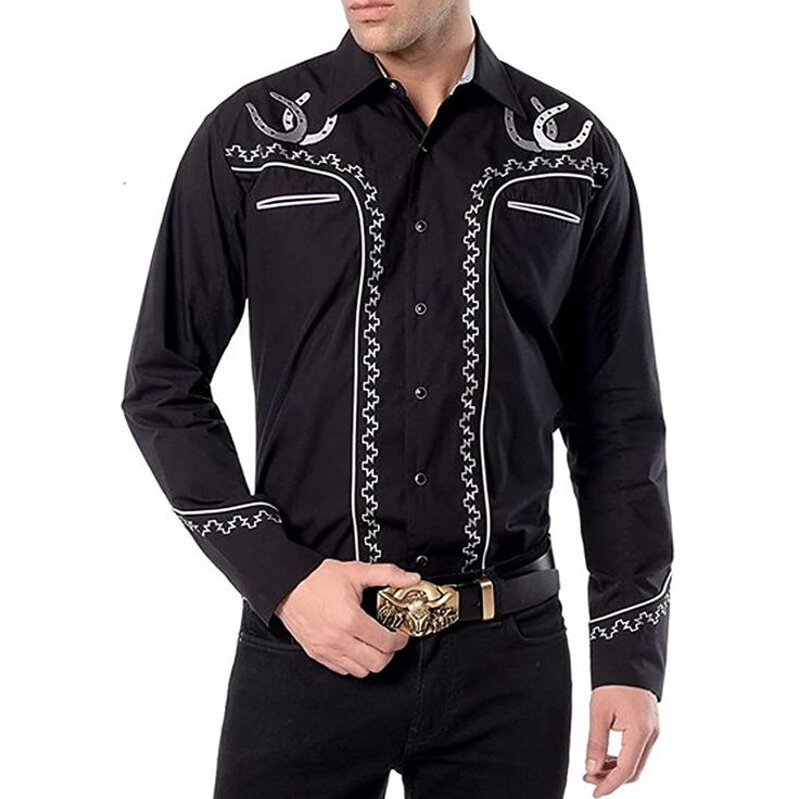 Black Men's Shirt Western Shirt Graphic Prints Turndown Black White Yellow Red Royal Blue Outdoor Street Long Sleeve Button-down Print Clothing Apparel Fashion Streetwear Designer Western Style Western Long Sleeve Shirt With Buttons, Western Style Long Sleeve Shirt With Buttons, Black Long Sleeve Western Shirt, Western Black Button-up Shirt, Black Western Button-up Shirt, Western Style Black Button-up Shirt, Western Black Cotton Shirt, Black Western Style Cotton Shirt, Western Style Black Long Sleeve Tops