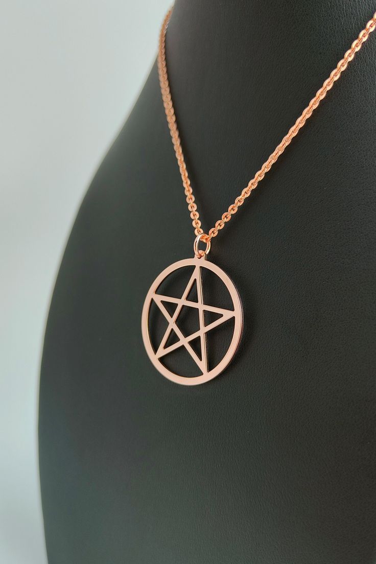 Pentacle necklace, Wicca necklace. Magic pendant, gothic necklace, wicca jewelry, wicca pentacle. Pentagram necklace, wiccan jewelry. In Taoism the 5 points of the star represent the five elements of the East: wood, earth, water, fire and metal. The pentacle is the best-known symbol of the neopagan religion called Wicca. In the Christian religion it was a popular symbol at the beginning of Christianity. It was used in jewelry, paintings, architecture. It was considered a symbol that protected a Witchy Metal Necklaces For Gift, Mystical Star-shaped Necklace For Gift, Gothic Star-shaped Metal Necklace, Gothic Metal Necklace With Round Pendant, Mystical Nickel Free Round Pendant Necklace, Mystical Nickel-free Necklace With Round Pendant, Mystical Nickel-free Round Pendant Necklace, Spiritual Halloween Pendant Necklace, Spiritual Pendant Necklace For Halloween