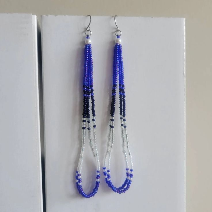 Pearl and Star Native Beaded Shoulder Duster Loop Earrings - Etsy Crescent Earrings, Saint Paul Mn, Handmade Earrings Beaded, Loop Earrings, Blue Pearl, Saint Paul, Earrings Etsy, Star Earrings, Beaded Earrings