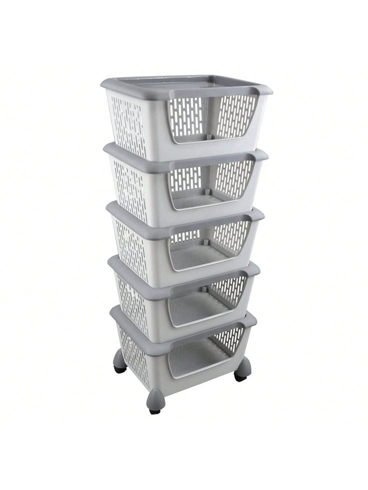 four plastic baskets stacked on top of each other