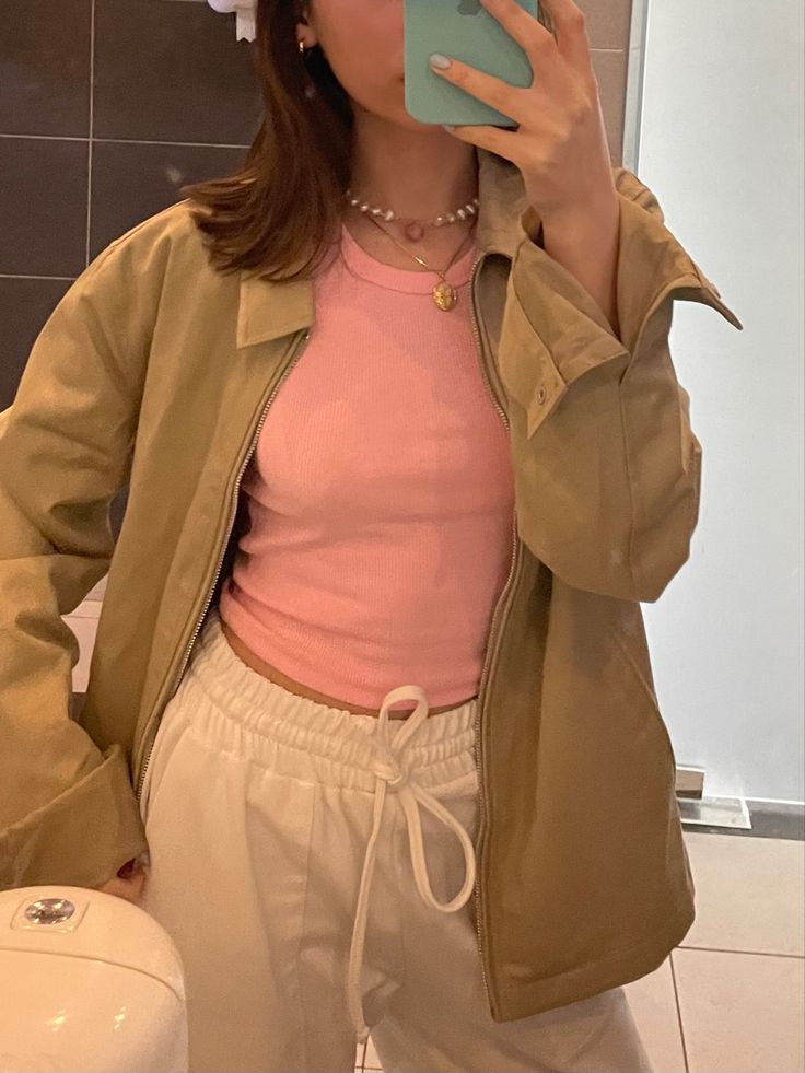 outfit with fav pink tank top!! Pink Tank Top Outfit With Jacket, How To Style Pink Tank Top, Pink Sleeveless Top Outfit, Tank Top Winter Outfit, Pink Tank Top Outfit Aesthetic, Pink Tank Outfit, Long Top Outfit, Pink Tank Top Outfit, Pink Tank Tops Outfit