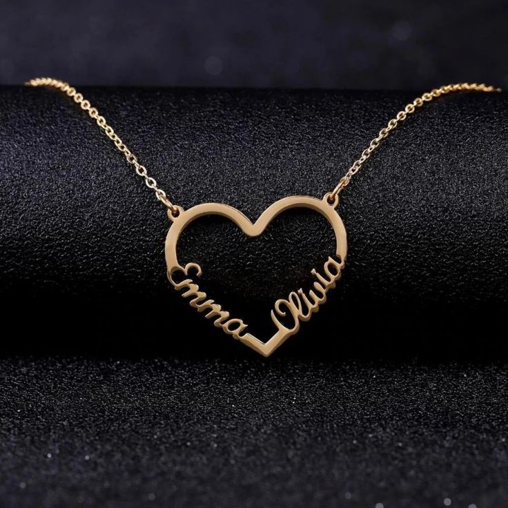 1 Customized Heart-shaped Name Necklace As Gift, Customized Heart-shaped Name Necklace Gift, Custom Name Gold Heart Necklace, Engraved Heart Name Necklace For Anniversary, Customized Heart-shaped Name Necklace For Gift, Customizable Heart-shaped Name Necklace For Gift, Engraved Heart Name Necklace For Personalized Gift, Customized Heart Name Necklace For Gift, Personalized Engraved Heart Name Necklace