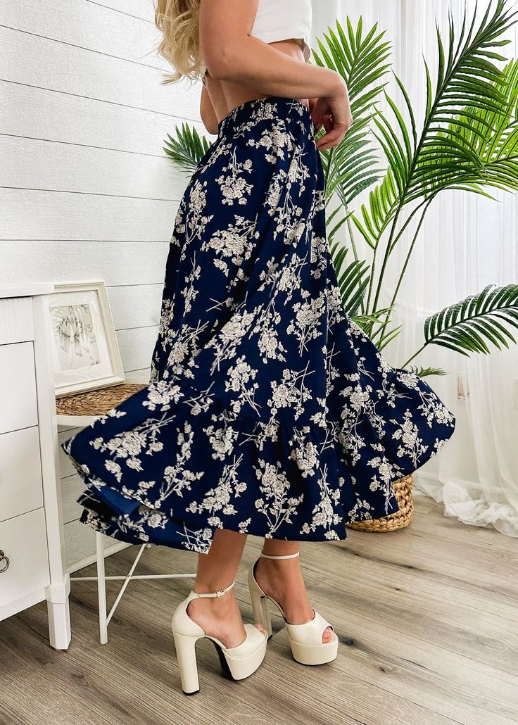 The Emes Shop skirt is detailed with vintage floral prints. Features a high waist. gartered waist. A-line silhouette. and below knee length. Pair it with a puff sleeve blouse and sandals for a classy look.MATERIAL:100% Soft Poly MEASUREMENTS:Dress Length is 31"-33"in Small | Waist: 26"-28"in Medium | Waist: 28"-30"in Large | Waist: 30"-32"in X Large | Waist: 32"-34"in MEASUREMENTS:Dress Length is 78"-83"in Small | Waist: 66"-71"cm Medium | Waist: 71"-76"cm Large | Waist: 76"-81"cm X Large | Waist: 81"-86"cm Vintage Floral Prints, Eatonton Georgia, Shop Skirt, Floral Print Midi Skirt, Print Midi Skirt, Printed Midi Skirt, Vintage Floral Print, Puff Sleeve Blouse, How To Look Classy