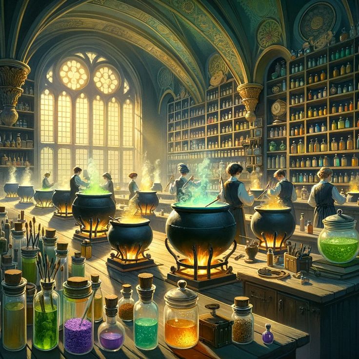 Potion Classroom Canvas Fantasy Academy Concept Art, Magic Classroom Fantasy Art, Fantasy Schools Of Magic, Dnd Strixhaven, Wizard Classroom, Fae Castle, Fantasy Classroom, Potions Art, Magic Classroom