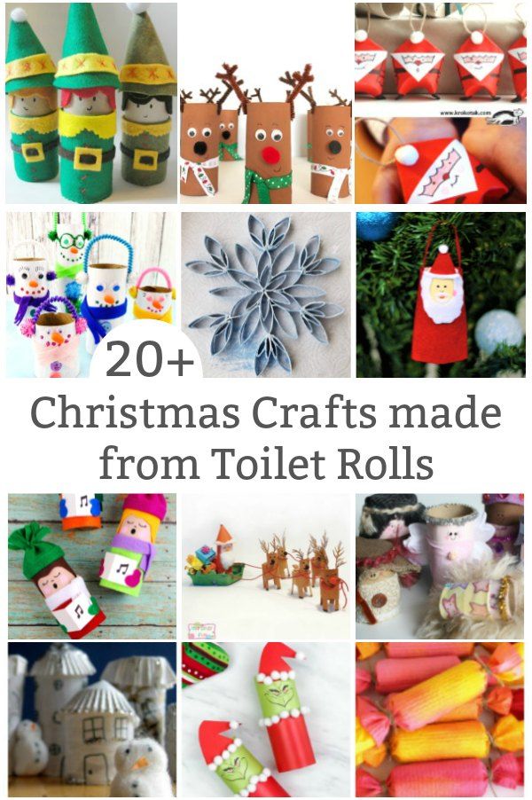 christmas crafts made from toilet rolls with the title overlay that reads 20 + christmas crafts made from toilet rolls