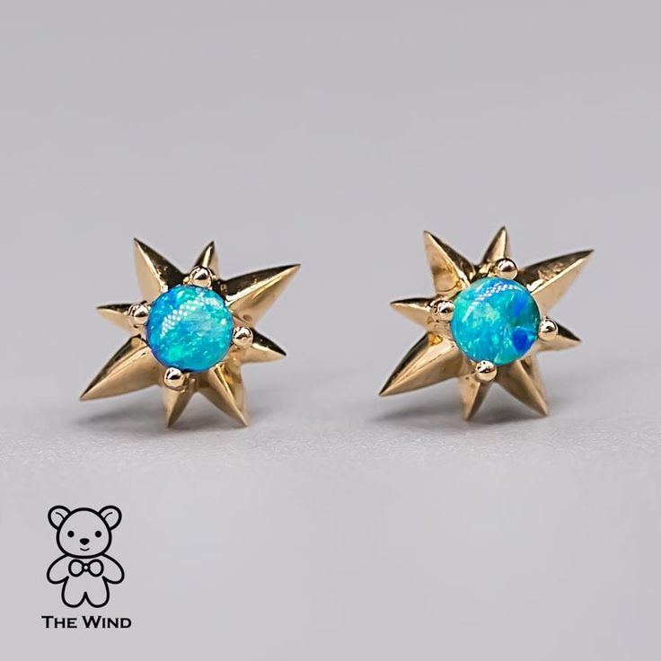 Starry Design Australian Solid Opal Stud Earrings 18K Yellow Gold - The Wind Opal Rarest Gemstones, Opal Promise Ring, Australian Opal Jewelry, Promise Bracelet, Opal Stud Earrings, Australian Black Opal, Opal Birthstone, Promise Rings For Couples, Golden Earrings