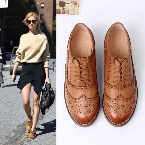 30 Different Designs of Brogues Shoes for Men and Women | Styles At Life Brown Oxford Shoes Outfit, Brogues Womens Outfit, Oxford Shoes Outfit Women's, Brogues Outfit, Brown Shoes Outfit, Brogue Shoes Women, Heeled Brogues, Oxfords Outfit, Tan Brogues