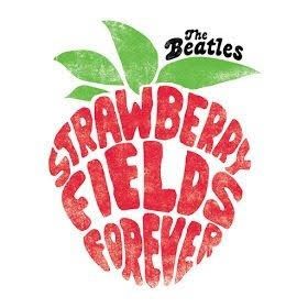 the beatles's strawberry fields forever logo is shown in red on a white background