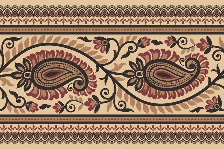 an ornate design with flowers and leaves in brown, beige and red colors on a cream background