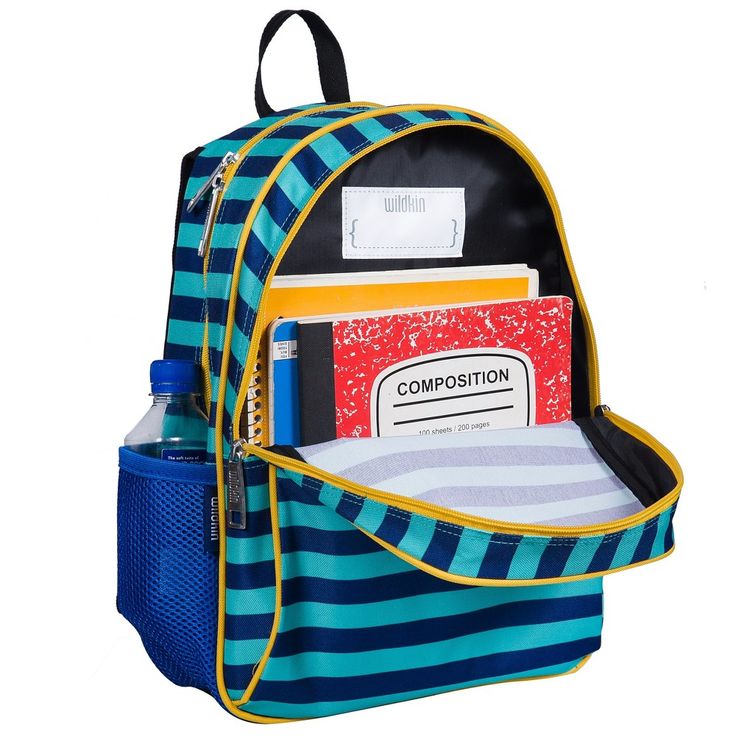 Your child will be the talk of the playground with the Wildkin 15 Inch Kids School Backpack! Eye-catching patterns and a functional design come together to make this backpack for boys and girls a fun addition to your child’s school and travel essentials. Two padded, adjustable shoulder straps and a padded back provide comfort, while the durable top handle is perfect for hanging in a locker before heading to class. We’ve designed our 15 Inch to withstand even the toughest, homework-filled school Kids Backpack Boys, Kids School Backpack, Boys Backpacks, Travel School, Kids Backpacks, Functional Design, Travel Essentials, Blue Stripes, Elementary Schools