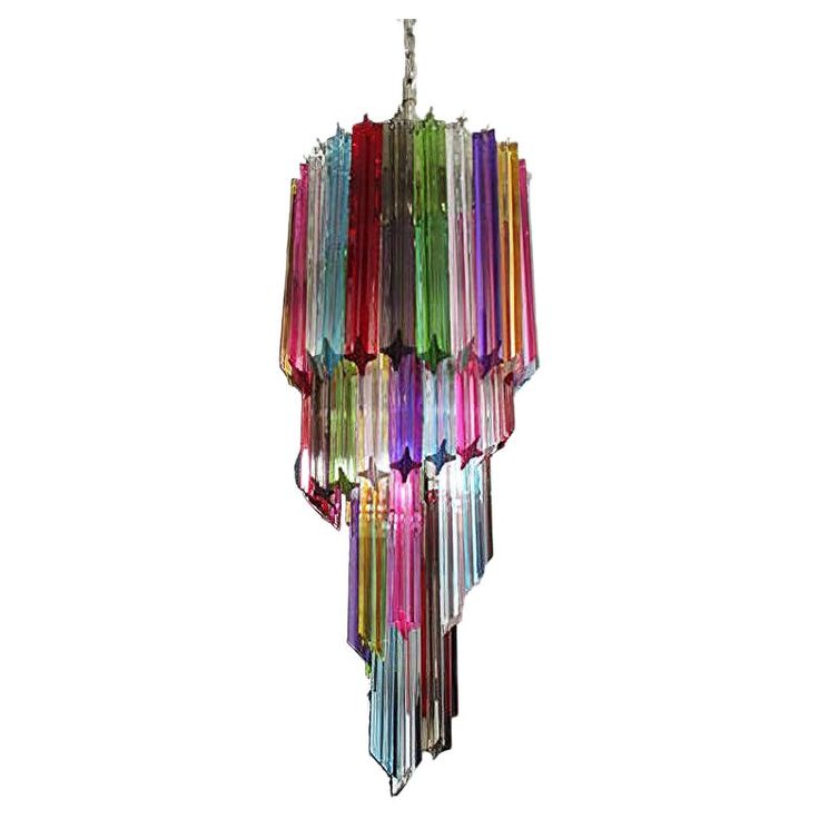 a multicolored chandelier hanging from a ceiling