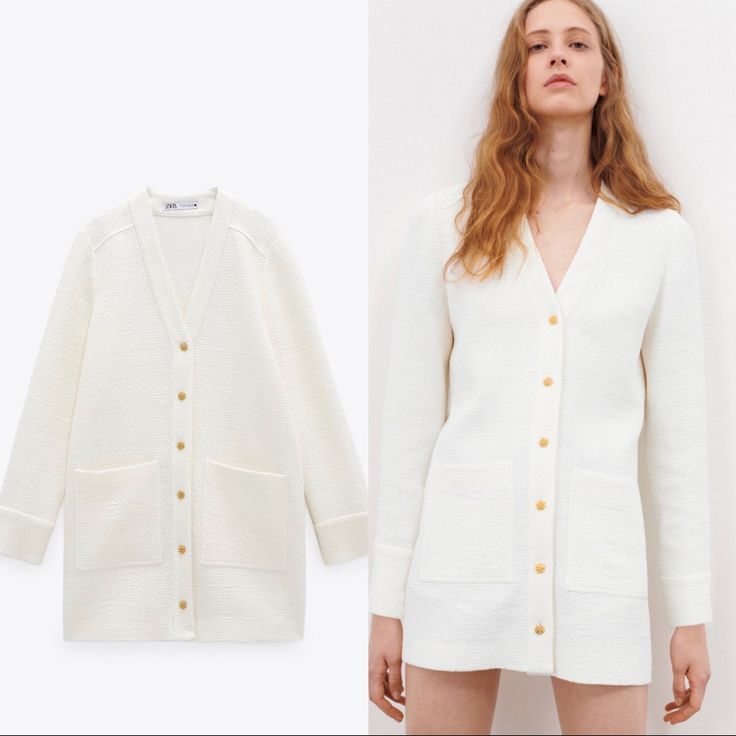 Brand New With Tags. Color Is Oyster White. Size Xl Leather Shirt Dress, Zara Basics, Oyster White, Large Cardigan, Zara Coat, Zara Jacket, Jacquard Jacket, Fringe Sweater, Zara Sweater