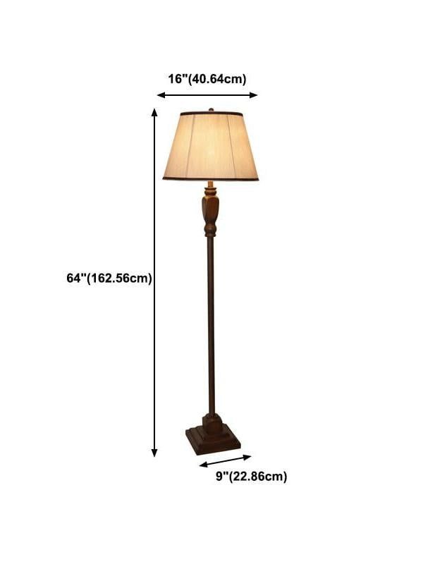 a floor lamp with measurements for the base and shade on it's side, which is