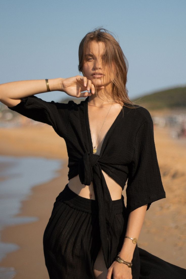 Bali Wrap Top Black - The Handloom Sustainable Shopping, Tie Styles, Mens Fashion Trends, Wide Sleeves, Cut Off Shorts, Sustainable Clothing, Wrap Top, Fast Fashion, Online Boutiques