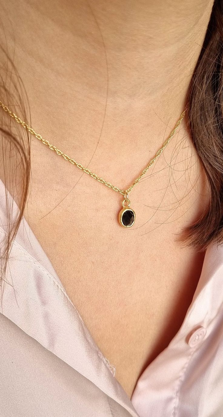 Onyx Necklace Solid Gold Necklace for Women Gemstone Pendant - Etsy Elegant Oval Pendant Cable Chain Necklace, Elegant Oval Pendant Necklace With Cable Chain, Elegant Oval Chain Necklace For Gifts, Elegant Yellow Gold Oval Link Charm Necklaces, Elegant Yellow Gold Oval Link Charm Necklace, Elegant Yellow Gold Oval Pendant Necklace, Dainty Oval Pendant Cable Chain Jewelry, Tarnish Resistant Gold Plated Necklace With Oval Pendant, Tarnish Resistant Gold Plated Oval Pendant Necklace