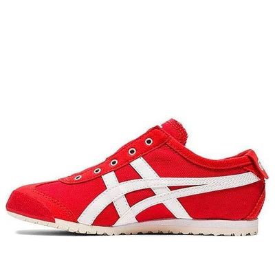 (KIDS) Onitsuka Tiger Mexico 66 Red 1184A085-600 (SNKR/Low Top) Casual Red Sneakers For Spring, Red Sneakers For Sports In Spring, Red Cotton Sneakers For Spring, Red Cotton Sneakers With Rubber Sole, Casual University Red Sneakers, Casual Red Cotton Sneakers, Tiger Mexico 66, Onitsuka Tiger Mexico 66, Mexico 66