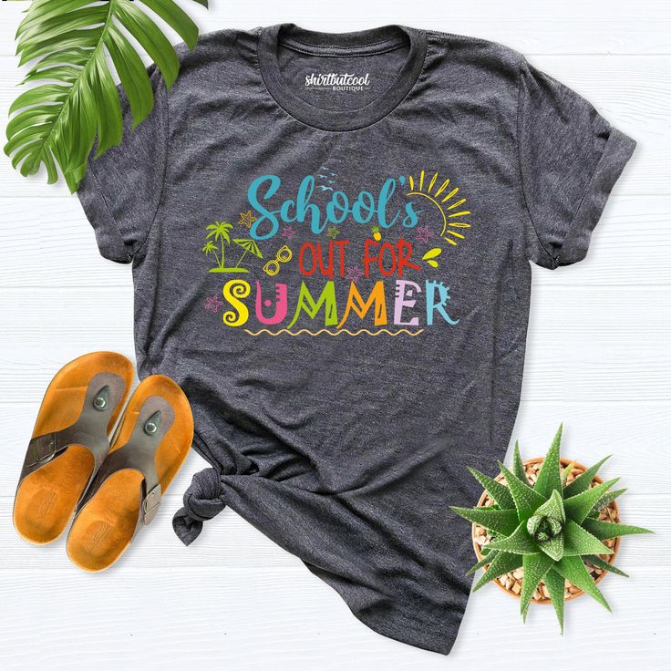 School's Out For Summer Shirt, teacher summer shirt, End Of The Year Shirt, Last Day of School Shirt, Funny Teacher Shirt, goodbye school    Hello! Thank you for supporting small businesses. My main priority here is the satisfaction of my customers. My t-shirts are Bella+Canvas brand. If Bella+Canvas is out of stock, I will send it from a brand of the same size and quality. If you want to see this design on the SWEATSHIRT you can buy it from the link below.https://etsy.me/3LS0Viz T-shirts are co Short Sleeve T-shirt For School In Summer, Casual Teacher Appreciation T-shirt For Back To School, Summer Cotton Tops For School, Summer School Spirit Tops, Crew Neck Tops For Summer School, School Spirit Graphic Print Tops For Summer, Summer School Spirit Graphic Print Tops, Spring School Shirt With Text Print, Summer Graphic Print Tops For School Spirit