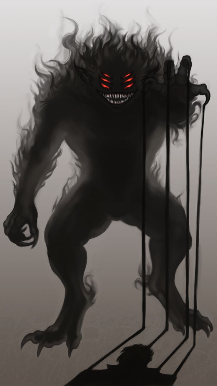 a drawing of a monster standing in front of a microphone with red eyes on it's face