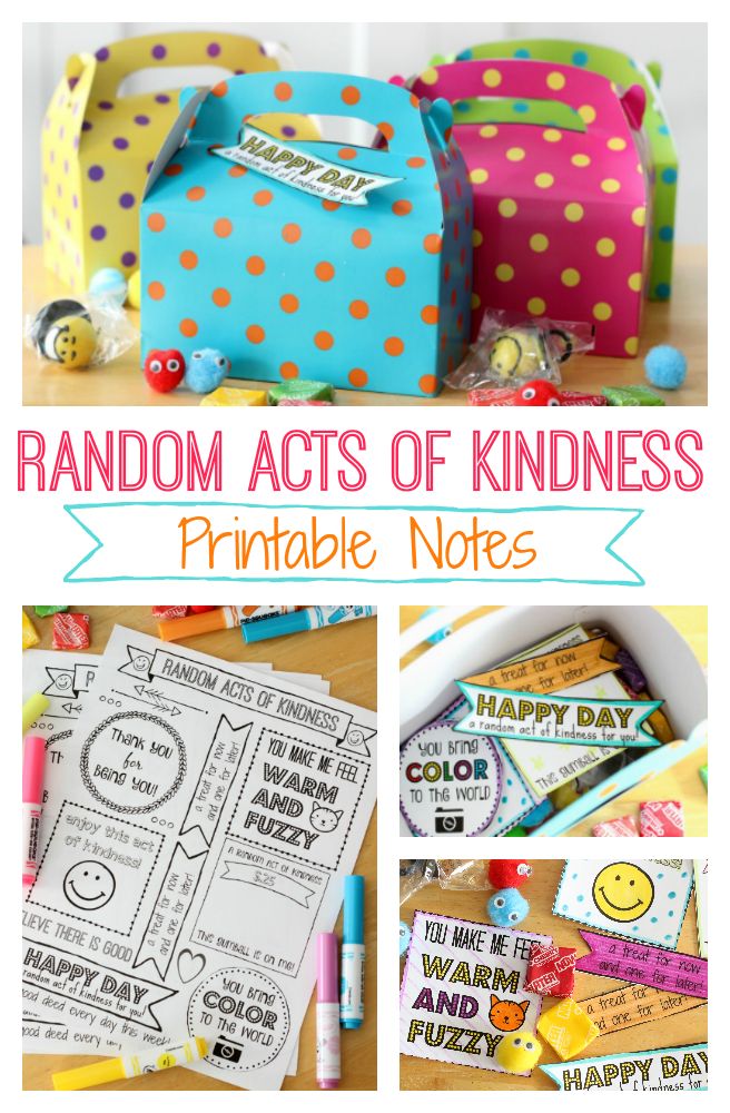 random acts of kindness printable notes for kids to use in the classroom or at home