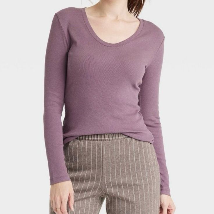 Nwt A New Day Long Sleeve V-Neck Ribbed Shirt, Size Small, In Lilac Purple (In My Opinion It’s A Beautiful Tone), Sold As Pictured, Please See Photos For More Details. *Non-Smoking Pet Free Home Purple Ribbed Top, Spring Purple V-neck Shirt, Fitted Long Sleeve Purple T-shirt, Trendy Purple V-neck Sweater, Purple Long Sleeve Winter T-shirt, Purple Cotton V-neck Top, White Stripes Shirt, Ribbed Shirt, Striped Long Sleeve Tee