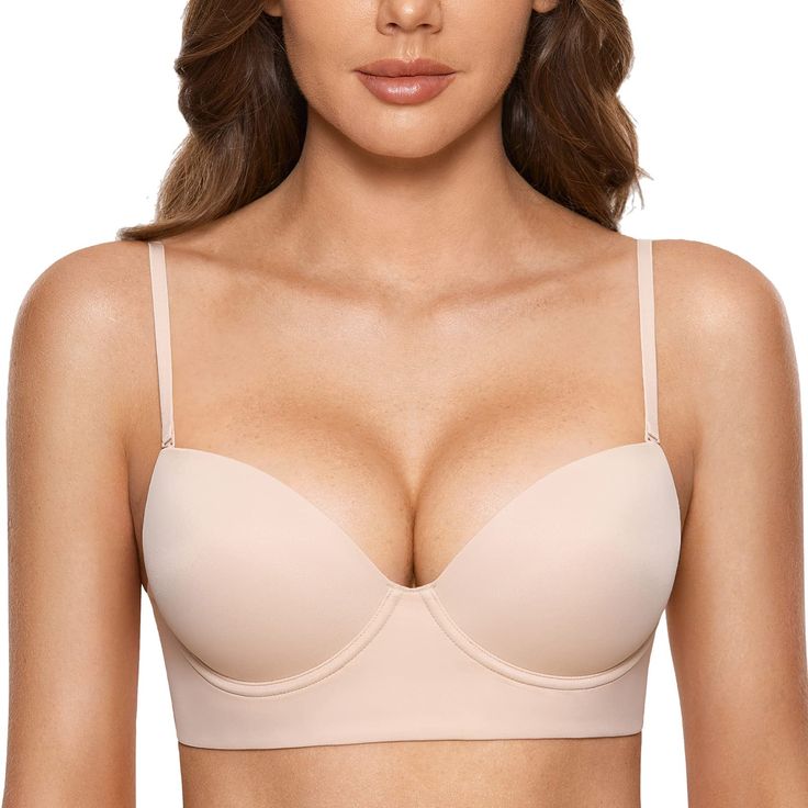 PRICES MAY VARY. Low back bras for an invisible look under low cut clothes Padded underwired cups provide great support and hold up for large breasts More secure and comfortable than adhesive bras Convertible straps for multiway wear such as halter, criss cross or traditional way Smooth tshirt bra delivers no show look under tiny clothing Say goodbye to the slipping moments when wearing sticky bras. Our low-back bras featuring padded wired cups and adjustable straps offer enough lift-ups and lon Sticky Bras, Bras For Backless Dresses, Low Back Bra, Tiny Clothes, Cut Clothes, Sticky Bra, Backless Bra, Bra Size Charts, Adhesive Bra