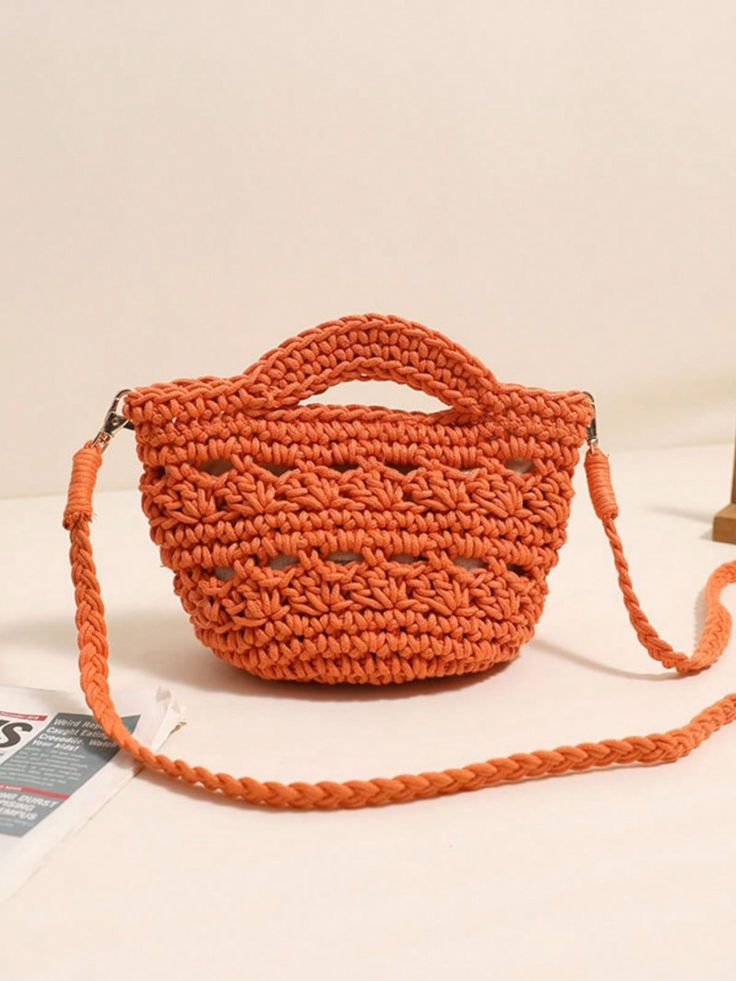 Summer Crochet Beach Bag For Women Small Beach Bag Lightweight Mini Shoulder Bags Orange Vacation   Cotton Plain,Tropical Bucket Bag   Women Bags, size features are:Bust: ,Length: ,Sleeve Length: Beach Bucket Bag With Mobile Phone Pocket In Brown, Beach Crochet Crossbody Bag With Adjustable Strap, Casual Crochet Bag With Mobile Phone Holder For Vacation, Casual Crochet Mobile Phone Bag For Vacation, Brown Bucket Bag With Mobile Phone Bag For Beach, Beach Summer Mobile Phone Bag, Summer Straw Beach Bag With Phone Holder, Beach Bucket Bag With Mobile Phone Pouch, Beach Straw Pouch Bag For Mobile Phone