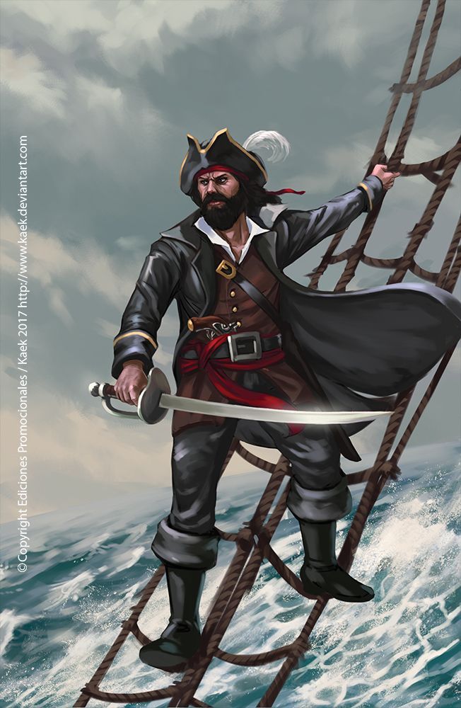 a pirate standing on top of a boat in the ocean