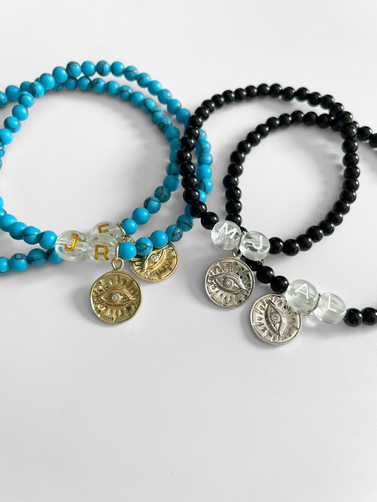 Custom Initial bracelet set, Matching Bracelets For Couples, Handmade Jewelry, Relationship, Valentine's Day, AriaShop Matching Bracelets For Couples, Bracelets For Couples, Lovers Eyes, Bracelet Initial, Bracelet Couple, Couple Items, Bracelet Design, Couple Bracelets, Initial Bracelet