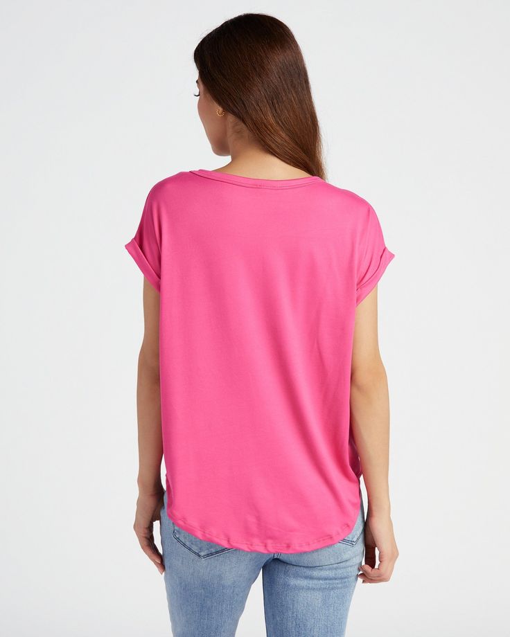 This basic top has a boxy fit that's so on-trend! Finished with flattering short cuffed sleeves. Made in the USA of a so soft brushed knit. | Sonoran Brushed Knit Dolman T-Shirt Top for Women by 78&Sunny from Wantable