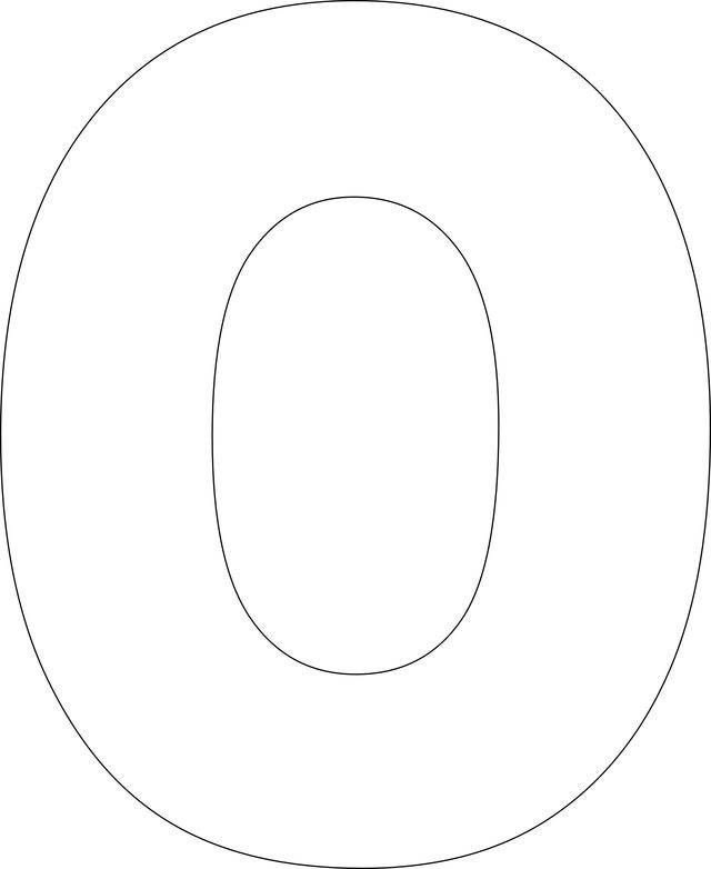 the letter o is shown in black and white, with an oval shape at the center