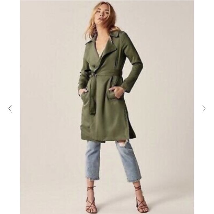 Olive Green Trench Duster. Abercrombie. Never Worn. Does Not Come With The Belt. Green Collared Fall Outerwear, Collared Green Outerwear For Fall, Green Collared Outerwear For Fall, Chic Long Sleeve Belted Pea Coat, Khaki Pea Coat With Lapel Collar For Spring, Khaki Belted Outerwear For Spring, Belted Khaki Outerwear For Spring, Chic Belted Pea Coat With Long Sleeves, Belted Long Sleeve Pea Coat For Spring