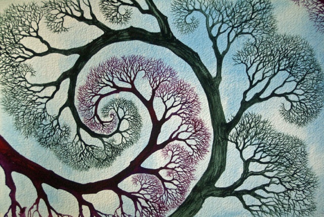 a painting of a tree with many branches