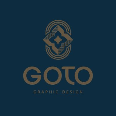 the logo for goto graphic design, which is designed in gold and black on a dark blue background