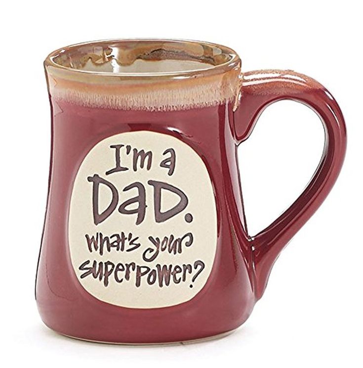 a red coffee mug with the words i'm a dad what's your super power? on it